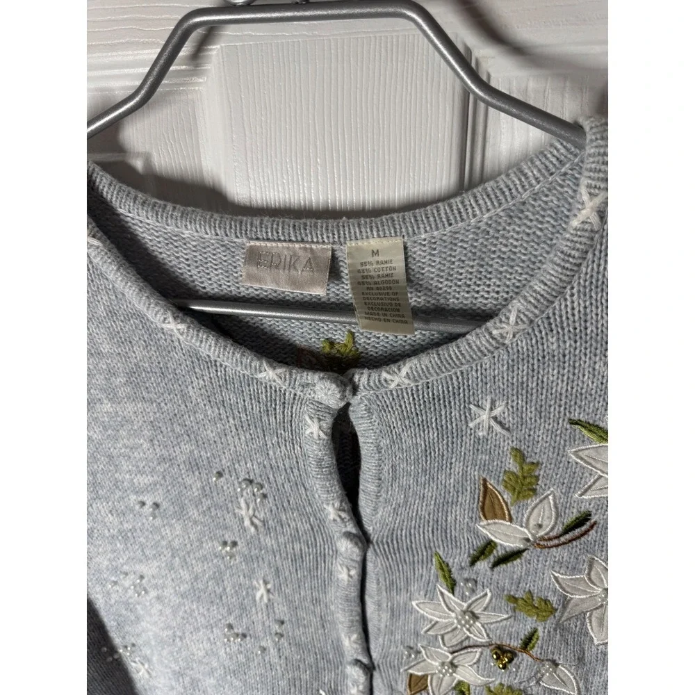 Erika Light‎ Blue Embroidered Floral Cardigan (Size M)
